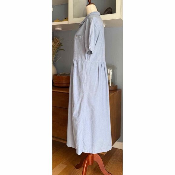 Vtg Jennifer Moore Cotton Chambray Button Shirtdress Midi Modest Sz S Minimalist - Picture 8 of 9
